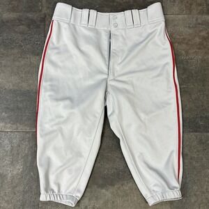 Mizuno‎ Baseball Pants Adult Large Short Pant Knicker Softball Grey Red Piped